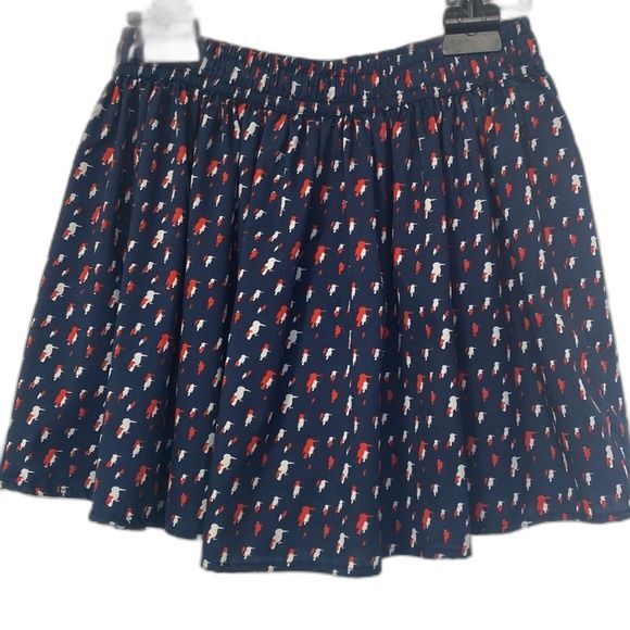MNG by Mango Pull on Navy, Red, and White Bird Print Skirt size m - Picture 1 of 6